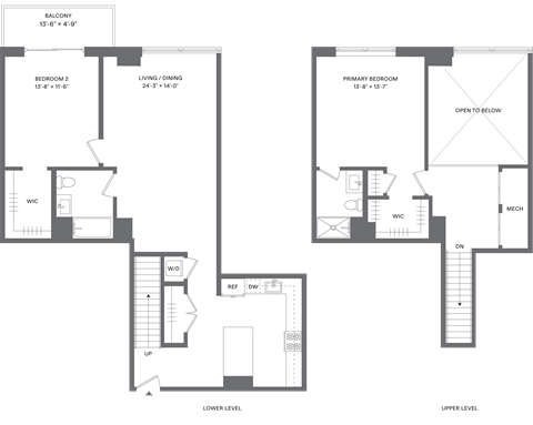 Floor plan for 2 beds, 2 baths, 1271 sqft
